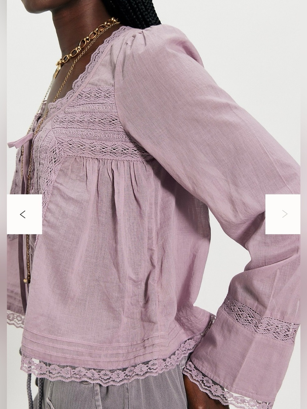 NWT- Free People Lace-Trim Buttoned Peasant Blouse - Pink - Picture 5 of 14